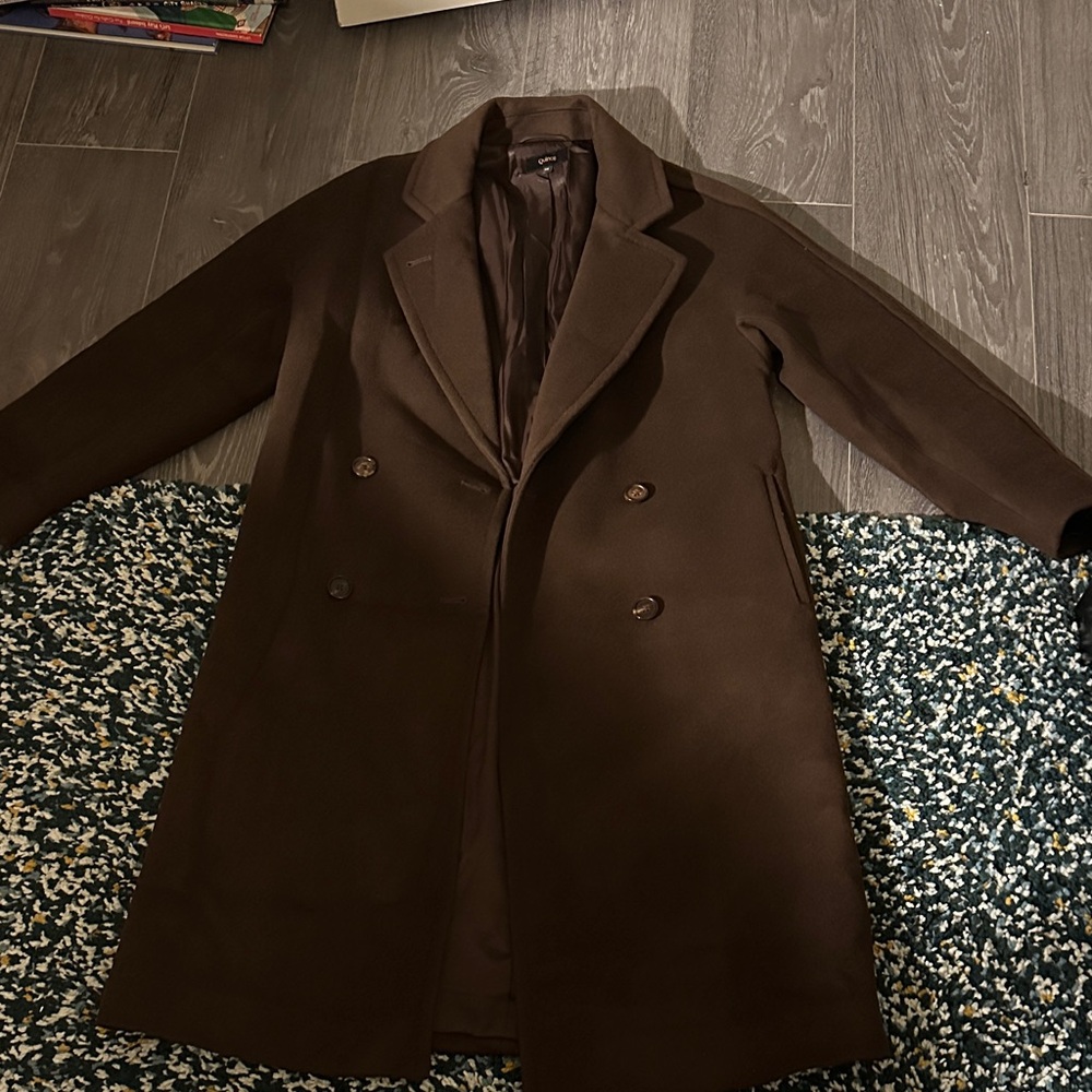 Quince Italian Wool Double-Breasted Slouch Coat, Dark Chocolate
